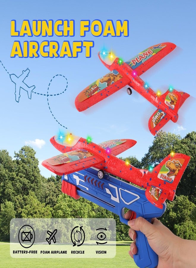 Toyfinity Foam Airplane Launcher Toy | 2-Count Foam Glider Planes for Kids | Kids Airplane Toy with LED Lights | Two Flying Modes - Horizontal & Rotating | Outdoor Toys for Boys & Girls Gift Ages 2+ Years Old - Image 2